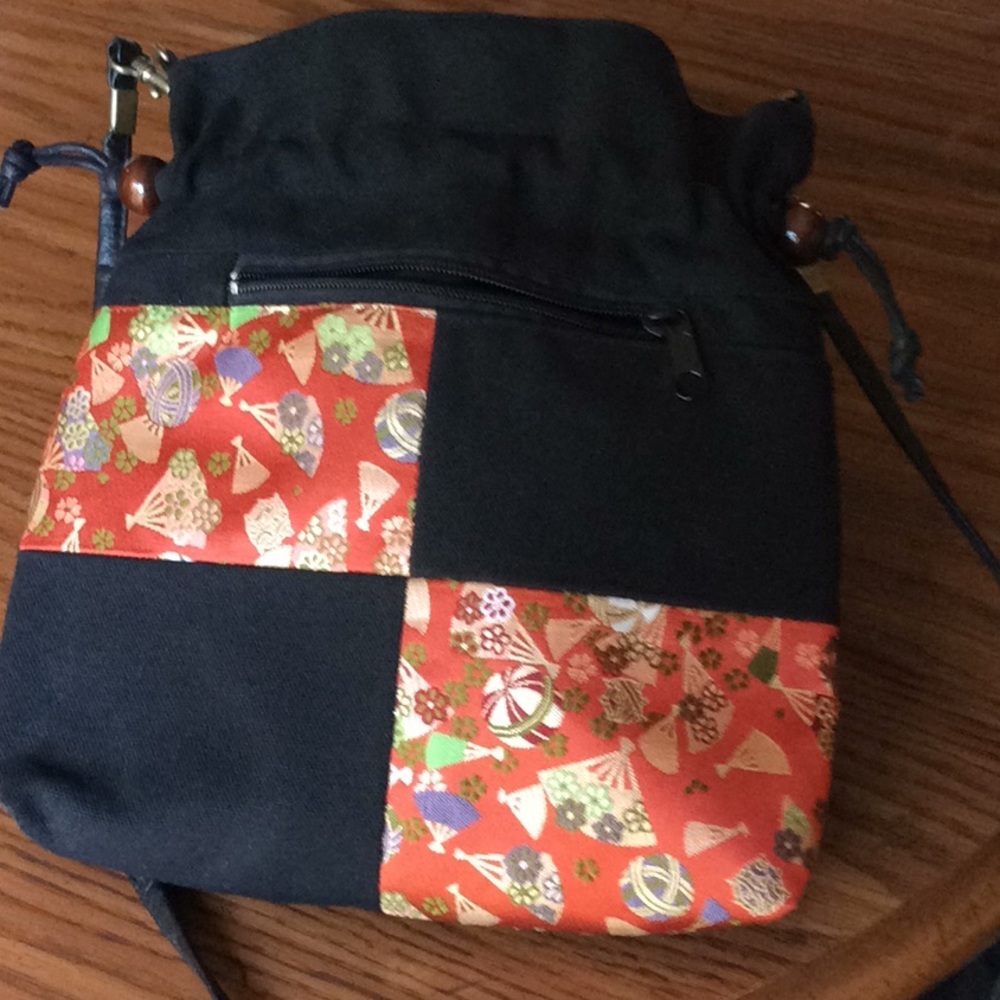 Unique cross body bag with Asian silk